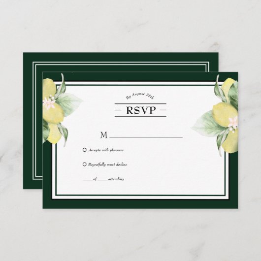 Mariage vert émeraude à la bordure de citron RSVP (Devant / Derrière)