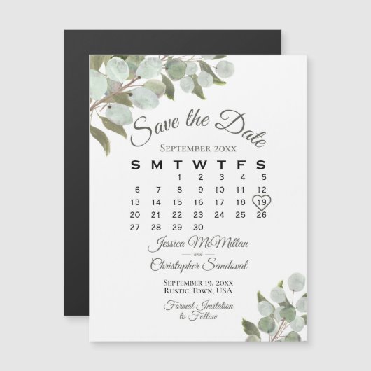 Mariage vert Enregistrer la date Calendrier Magnet (Devant / Derrière)