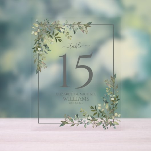 Mariage vert Eucalyptus Sage Numéro de table (Neutre)