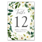 Mariage vert Fleur blanche Cartes Numéro de tablea (Dos)