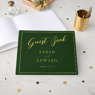 Mariage vert foncé Gold Foil Guestbook
