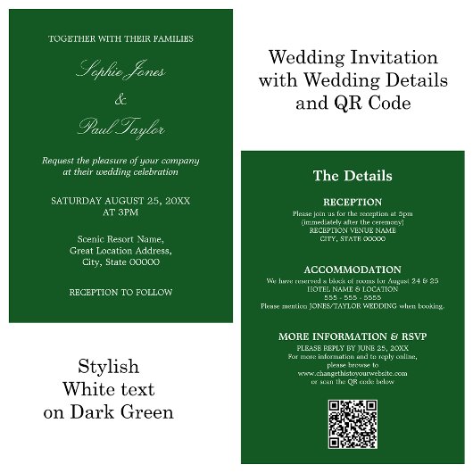 Mariage vert foncé QR Code RSVP Invitation