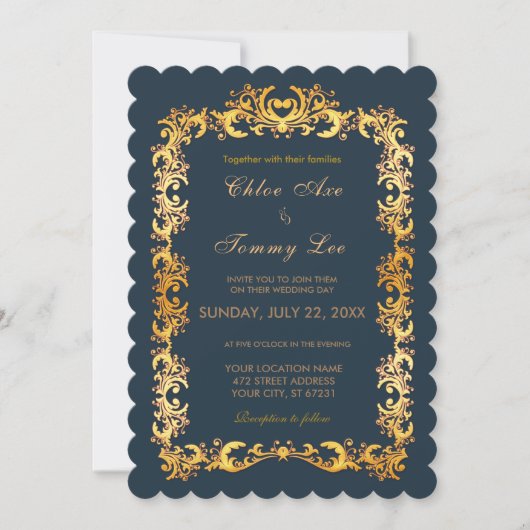 Mariage vert Gold bordure Invitation (Devant)