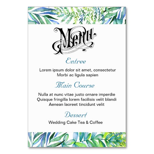 Mariage vert Menu+Carte Numéro de table (Dos)