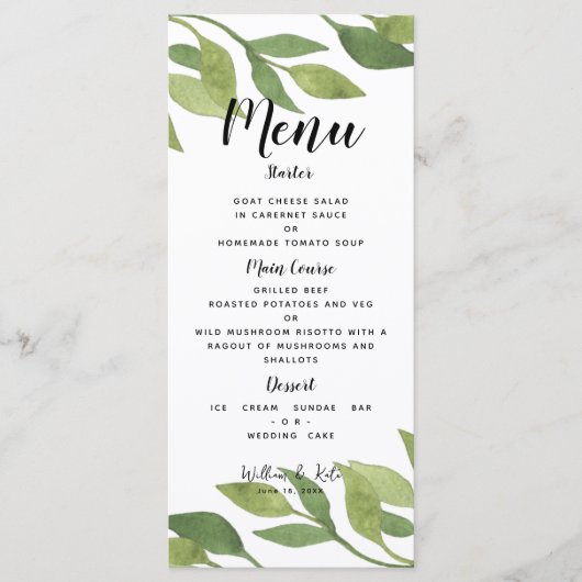 Mariage vert menu feuillage MODÈLE de pays (Devant)