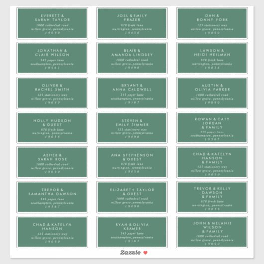 Mariage vert moderne Étiquettes de adresse invités (Feuille)