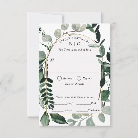 Mariage vert moderne RSVP avec choix de repas (Devant)