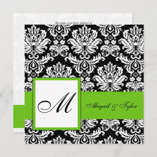 Mariage vert Monogramme Damask Invitation (Devant / Derrière)