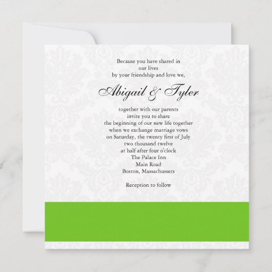 Mariage vert Monogramme Damask Invitation (Dos)