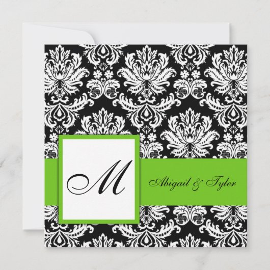 Mariage vert Monogramme Damask Invitation (Devant)