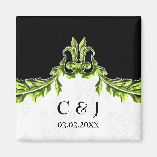 mariage vert monogramme enregistrer la date magnet (Devant)
