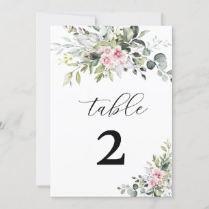 Mariage vert rose pâle Numéro de table