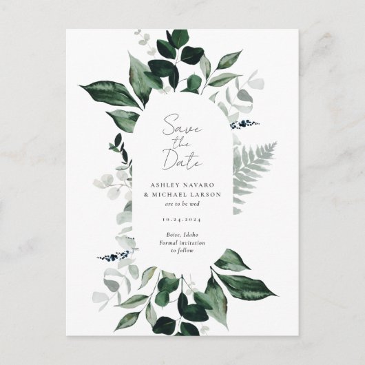 Mariage vert rustique Enregistrer la date Carte po (Devant)