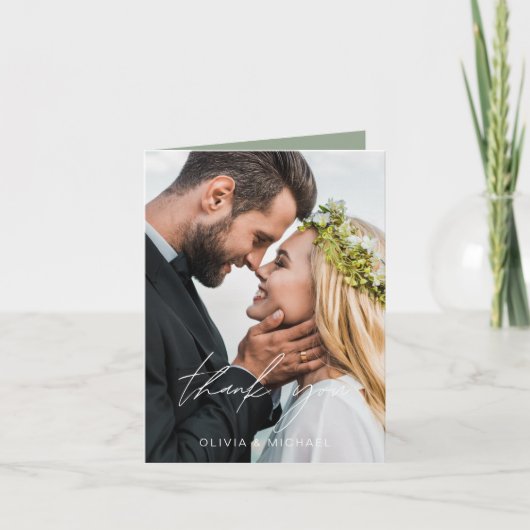 Mariage vert Sage Merci manuscrit (Devant)