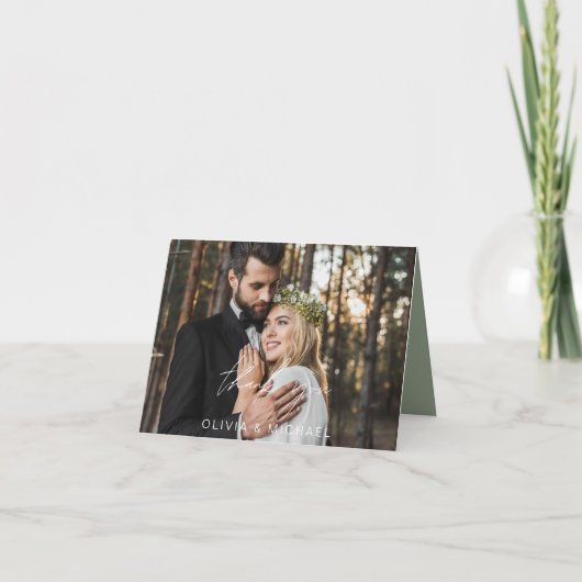 Mariage vert Sage Merci manuscrit (Devant)