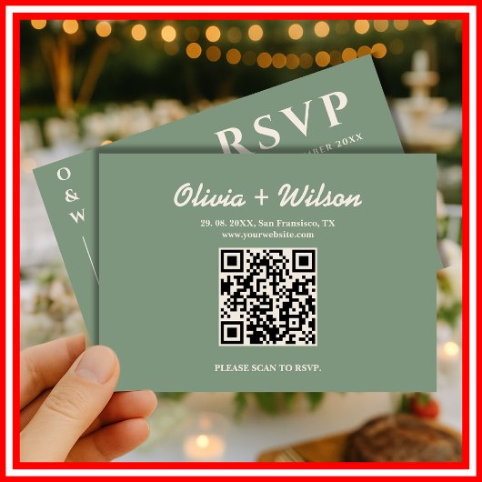 Mariage Vert Sauge | Carte de réponse QR Code