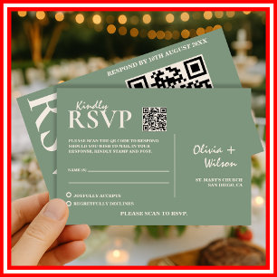 Mariage Vert Sauge Carte de réponse QR Code à jo