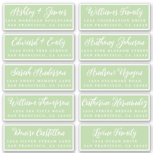 Mariage vert Script Étiquette de adresse invité (Devant)