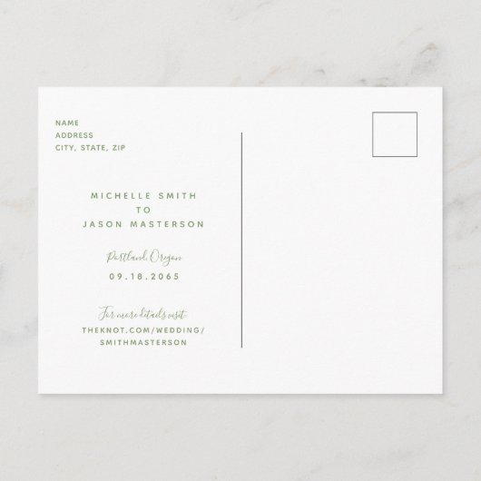 Mariage vert simple Enregistrer la date Faire-part (Dos)