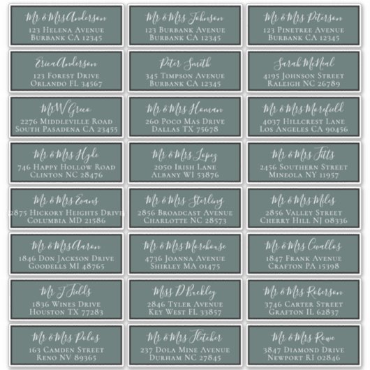 Mariage vert simple Étiquettes de adresse invités (Devant)