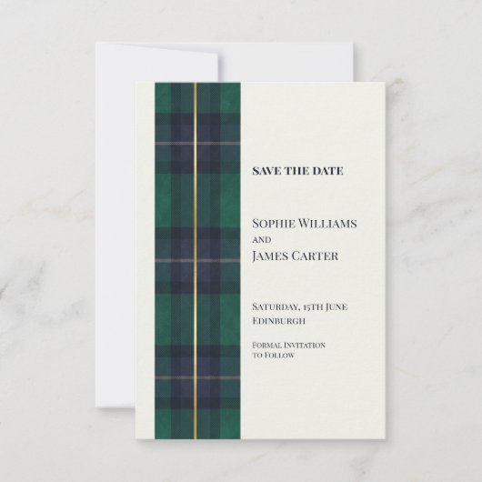 Mariage Vert Tartan Save The Date (Devant)