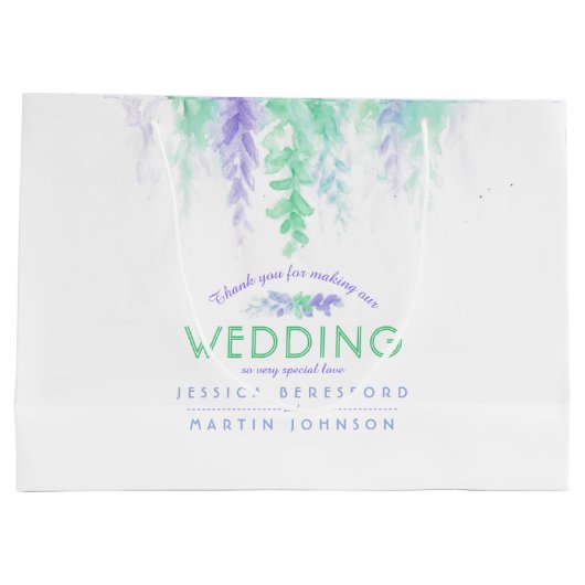 Mariage vert violet fleurs merci sac cadeau (Dos)