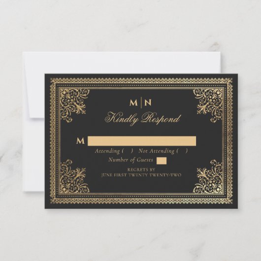 Mariage victorien d'or gothique vintage RSVP (Devant)