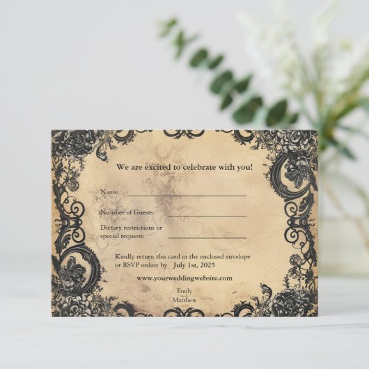 Mariage victorien gothique Elégance carte RSVP (Debout devant)