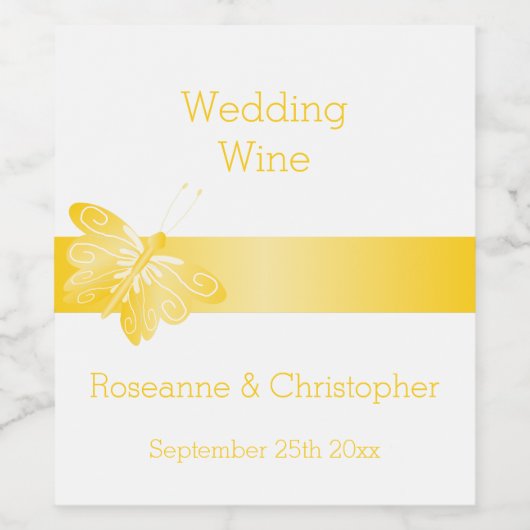 Mariage Vin Étiquette Papillon jaune (Étiquettes simples)