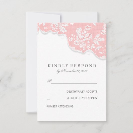 Mariage vintage blanc dentelle rose RSVP (Devant)