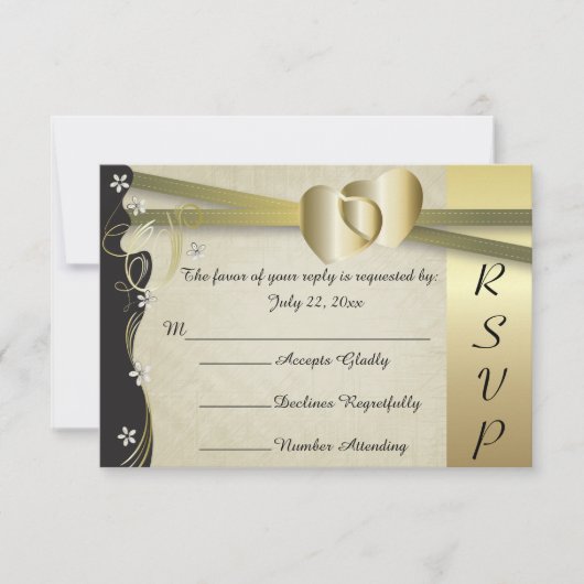 Mariage vintage Classy Gold Heart - RSVP (Devant)