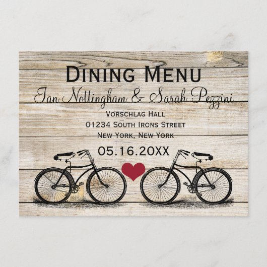 Mariage vintage de bicyclette dinant des cartes de (Devant)