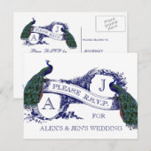 Mariage Vintage, Mariage Peacock Carte RSVP (Devant / Derrière)