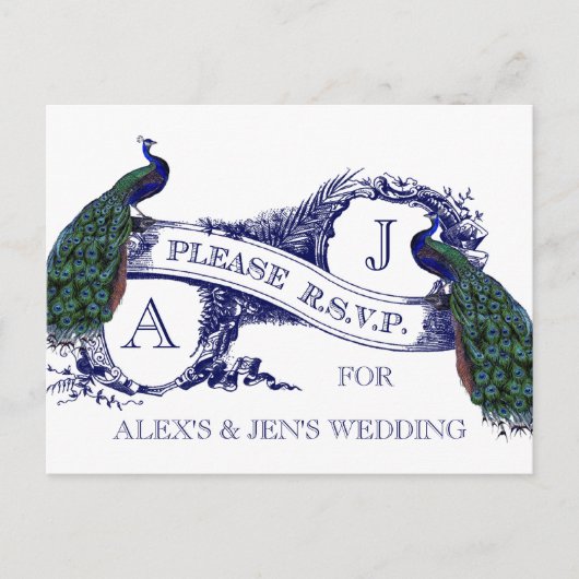 Mariage Vintage, Mariage Peacock Carte RSVP (Devant)