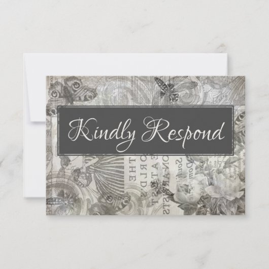 Mariage Vintage RSVP Gris Antique & Blanc (Devant)