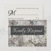 Mariage Vintage RSVP Gris Antique & Blanc (Devant / Derrière)