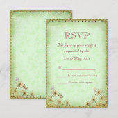 Mariage vintage vert floral RSVP (Devant / Derrière)