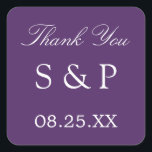 Mariage violet foncé Favor Sticker Merci<br><div class="desc">Mariage violet foncé Favor Sticker Merci,  s'il vous plaît personnaliser avec les initiales du couple et la date du mariage,  en utilisant le modèle de personnalisation en ligne avant de commander.</div>