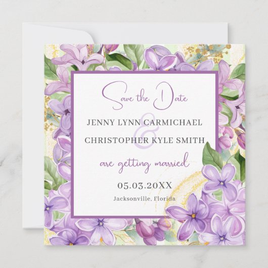 Mariage violet Lilac Enregistrer la date Carte pho (Devant)