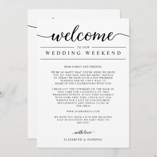 Mariage Week-end Bienvenue et cartes d'identité (Devant / Derrière)