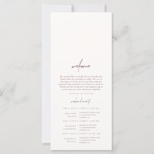 Mariage Week-end Événements Programme et Jour (Devant)