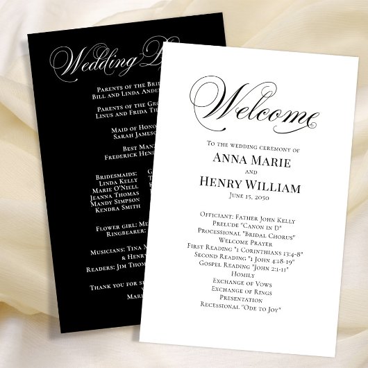 Mariage Welcome Programme de script noir et blanc
