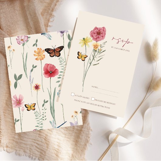 Mariage Whimsical Fleur sauvage rose jaune RSVP