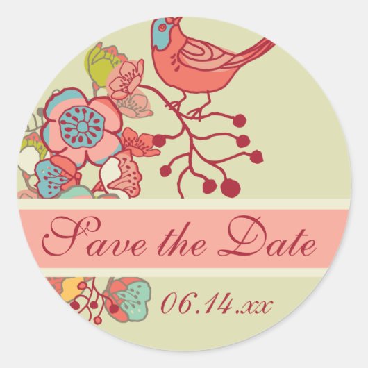 Mariage Whimsy Birds Enregistrer la date Stickers  (Devant)