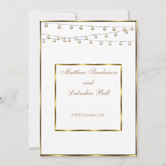 Mariage White Gold Fairy Lights Invitation (Dos)