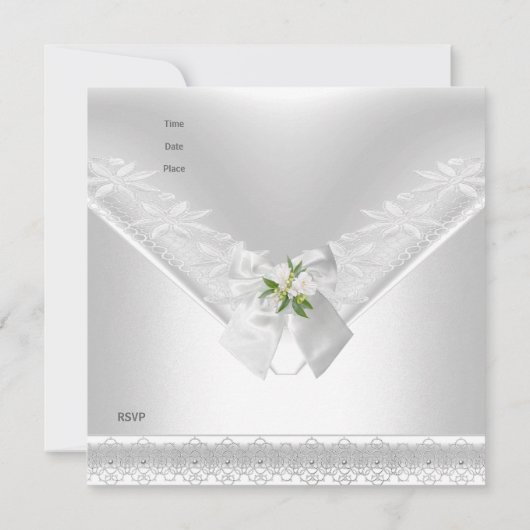 Mariage White Invitation White Bow Blanche dentell (Dos)