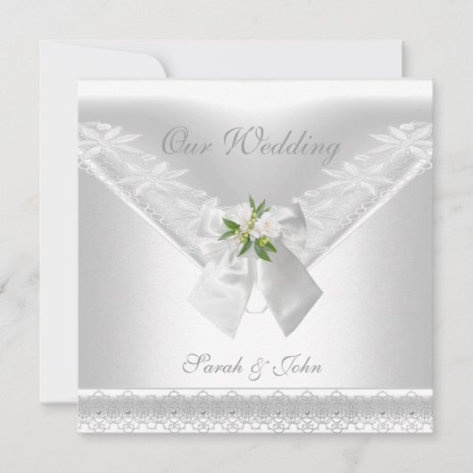 Mariage White Invitation White Bow Blanche dentell (Devant)