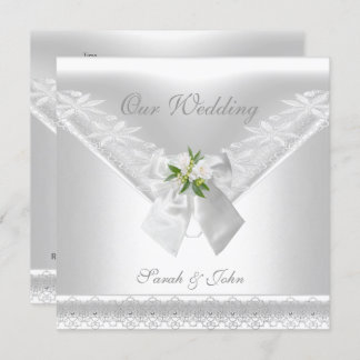 Mariage White Invitation White Bow Blanche dentell
