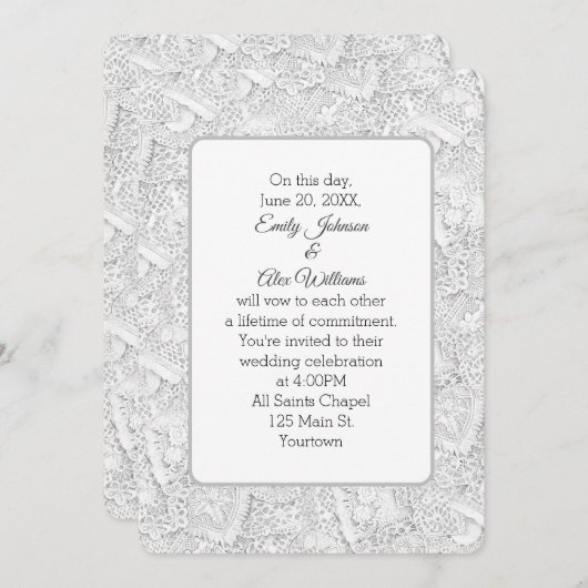 Mariage White Lace Invitation (Devant / Derrière)