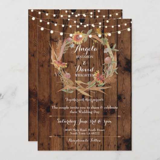 Mariage Wood Fall in Love Wreath Party Invitation (Devant / Derrière)